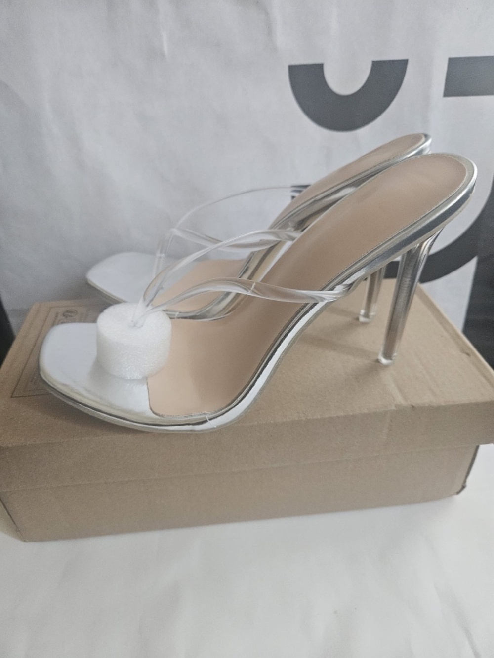 Clear Strap Silver High Heel Sandal - US 9.5
